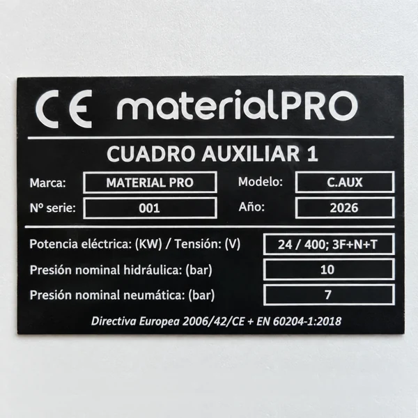 Placa de características industrial personalizada grabada a láser